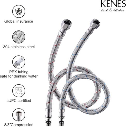 KENES صنبور حمام أسود واسع الانتشار 3 فتحات بالوعة الحمام صنبور أسود غير لامع بمقبضين، 8 بوصة 3 قطع صنبور حمام مع خطوط تصريف وإمداد منبثقة، KE-9050-2-P in Kuwait