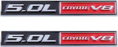 BruNae 2pcs 5.0L Coyote V8 Emblems Decoration Fender Hook Luggage Compartment 3D Pasting Coyote Badge Engine Car Sticker Decal (5.47 * 0.47inch, Silver Black) in Saudi Arabia