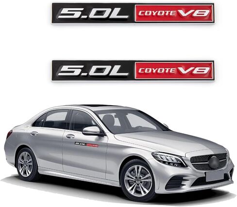 BruNae 2pcs 5.0L Coyote V8 Emblems Decoration Fender Hook Luggage Compartment 3D Pasting Coyote Badge Engine Car Sticker Decal (5.47 * 0.47inch, Silver Black) in Saudi Arabia