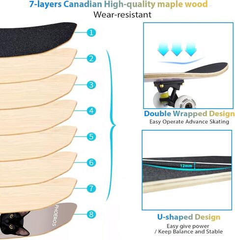 DIY Complete Skateboards- Standard Skateboards for Beginners Kids Boys Girls Teenager- 31''x 8''Canadian Maple Cruiser Pro Skate Board, Skateboards in Saudi Arabia