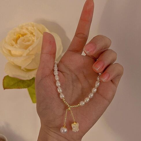 Choistily Pearl Bracelets for Women Cream White Pearl Bracelet Pearl Beaded Bracelets Trendy Boho Baroque Pearl Bracelet Gold Pearl Bracelet Minimalism Bracelets Pearl Jewelry for Teen Girls in Saudi Arabia