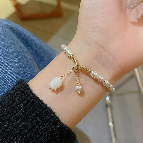 Choistily Pearl Bracelets for Women Cream White Pearl Bracelet Pearl Beaded Bracelets Trendy Boho Baroque Pearl Bracelet Gold Pearl Bracelet Minimalism Bracelets Pearl Jewelry for Teen Girls in Saudi Arabia