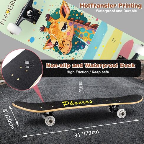 DIY Complete Skateboards- Standard Skateboards for Beginners Kids Boys Girls Teenager- 31''x 8''Canadian Maple Cruiser Pro Skate Board, Skateboards in Saudi Arabia