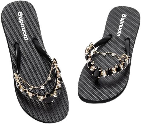 Sandals Women Flat（USA#7, Open Toe Sandals Slip-on Comfortable Flat Sandals Non-Slip Thong Sandals with Rhinestone Decoration in Saudi Arabia