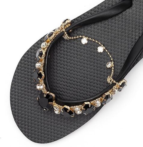 Sandals Women Flat（USA#7, Open Toe Sandals Slip-on Comfortable Flat Sandals Non-Slip Thong Sandals with Rhinestone Decoration in Saudi Arabia