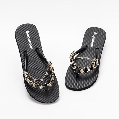 Sandals Women Flat（USA#7, Open Toe Sandals Slip-on Comfortable Flat Sandals Non-Slip Thong Sandals with Rhinestone Decoration in Saudi Arabia