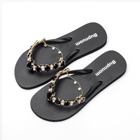 Sandals Women Flat（USA#7, Open Toe Sandals Slip-on Comfortable Flat Sandals Non-Slip Thong Sandals with Rhinestone Decoration in Saudi Arabia