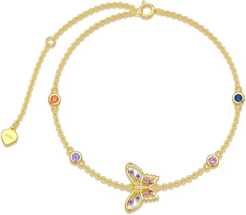 14K Gold Butterfly Bracelets for Women Adjustable Dainty Bracelet with Colorful Cubic Zirconia in 6.5"-8.5" in Kuwait
