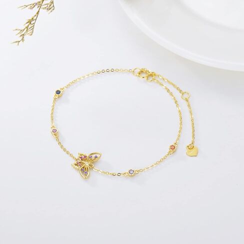14K Gold Butterfly Bracelets for Women Adjustable Dainty Bracelet with Colorful Cubic Zirconia in 6.5"-8.5" in Kuwait