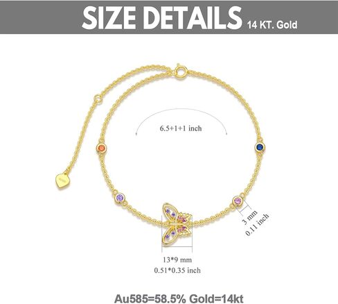 14K Gold Butterfly Bracelets for Women Adjustable Dainty Bracelet with Colorful Cubic Zirconia in 6.5"-8.5" in Kuwait
