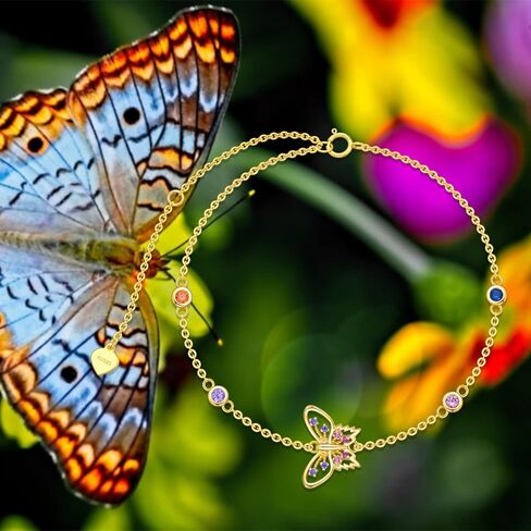 14K Gold Butterfly Bracelets for Women Adjustable Dainty Bracelet with Colorful Cubic Zirconia in 6.5"-8.5" in Kuwait