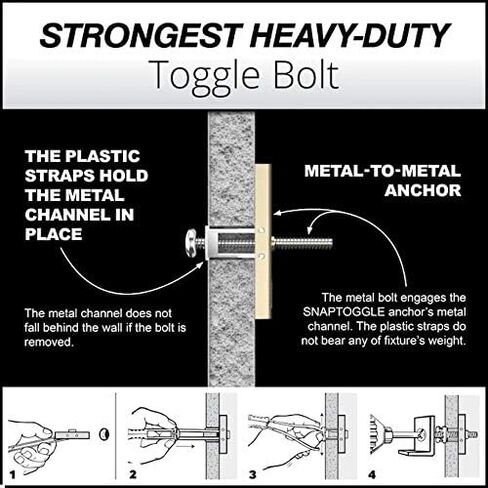 مرساة تبديل TOGGLER SNAPTOGGLE BB مع مسامير، قناة فولاذية مطلية بالزنك، مصنوعة في الولايات المتحدة، نطاق قبضة من 3/8 بوصة إلى 3-5/8 بوصة، لحجم تثبيت UNC 1/4 بوصة -20 (عبوة من قطعتين) in Kuwait