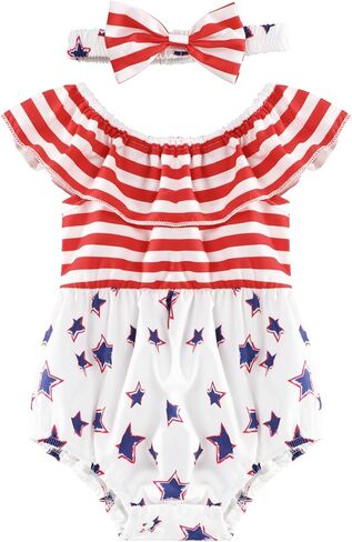 ملابس متطابقة للأخت الكبرى والأخت الصغيرة في الرابع من يوليو ملابس أطفال بنات العلم الأمريكي رومبير ملابس يوم الاستقلال in Kuwait