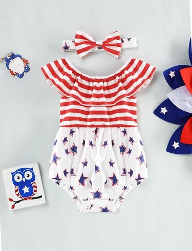 ملابس متطابقة للأخت الكبرى والأخت الصغيرة في الرابع من يوليو ملابس أطفال بنات العلم الأمريكي رومبير ملابس يوم الاستقلال in Kuwait