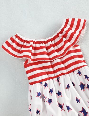 ملابس متطابقة للأخت الكبرى والأخت الصغيرة في الرابع من يوليو ملابس أطفال بنات العلم الأمريكي رومبير ملابس يوم الاستقلال in Kuwait