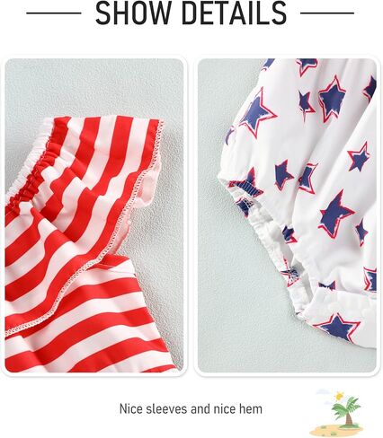 ملابس متطابقة للأخت الكبرى والأخت الصغيرة في الرابع من يوليو ملابس أطفال بنات العلم الأمريكي رومبير ملابس يوم الاستقلال in Kuwait