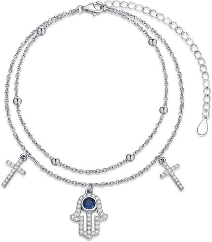 سوار همسة من الفضة الاسترليني عيار 925 للنساء - أساور همسة متقاطعة أنيقة مع سوار همسة من الزركونيا المكعب ذو طبقات يدوية in Kuwait