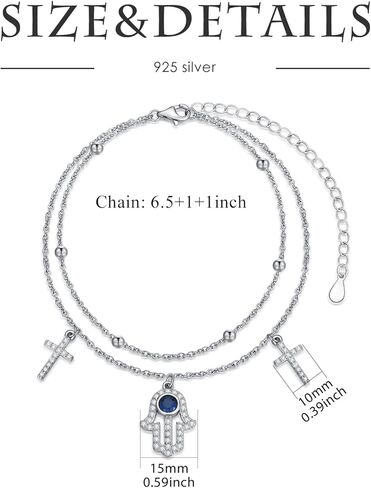 سوار همسة من الفضة الاسترليني عيار 925 للنساء - أساور همسة متقاطعة أنيقة مع سوار همسة من الزركونيا المكعب ذو طبقات يدوية in Kuwait