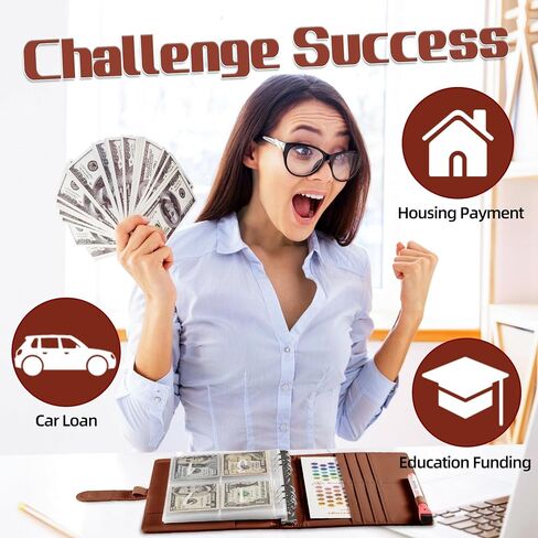 تحدي توفير المال في 100 ظرف وفر 5050 دولارًا في 100 يوم مجلد كتب تحدي توفير المال بحجم A5 مع 100 ظرف نقدي، مع 3 أوراق تتبع التوفير ومخطط الميزانية - أصفر-بني in Kuwait