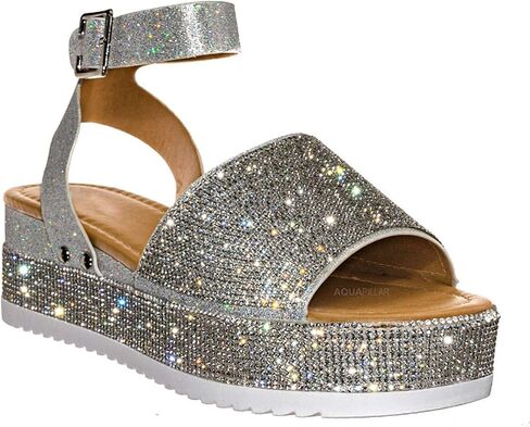 Women's Luxury Rhinestone Glitter Crystal Slide Footbed Platform Sandals in Saudi Arabia