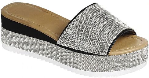 Women's Luxury Rhinestone Glitter Crystal Slide Footbed Platform Sandals in Saudi Arabia