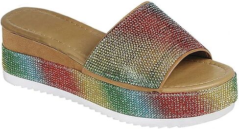 Women's Luxury Rhinestone Glitter Crystal Slide Footbed Platform Sandals in Saudi Arabia