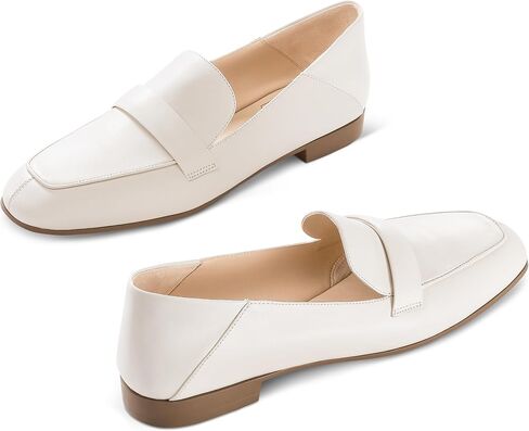 Loafers for Women Comfortable Air-Touch Foam Slip on Round-Toe Casual Dressy Mattress Flat Leather Women’s Flats- White, Black, Khaki 0.7’’ in Saudi Arabia