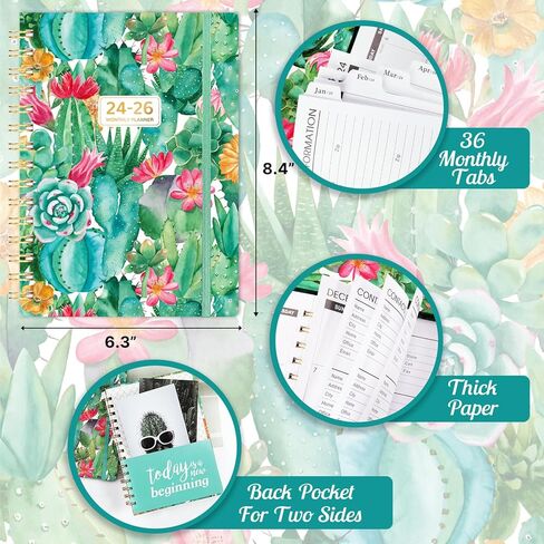 مخطط شهري/تقويم شهري 2024-2026 - مخطط شهري لمدة 3 سنوات، يناير 2024 - ديسمبر 2026، 6.3 بوصة × 8.4 بوصة، 36 مخطط/تقويم شهري 2024-2026 مع جيب مزدوج الجانب + غلاف فني - الصبار in Kuwait