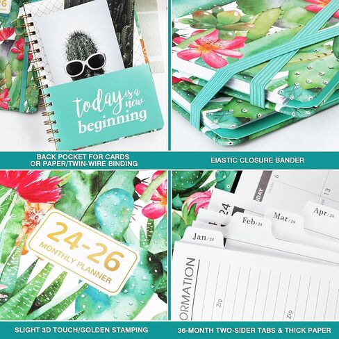 مخطط شهري/تقويم شهري 2024-2026 - مخطط شهري لمدة 3 سنوات، يناير 2024 - ديسمبر 2026، 6.3 بوصة × 8.4 بوصة، 36 مخطط/تقويم شهري 2024-2026 مع جيب مزدوج الجانب + غلاف فني - الصبار in Kuwait