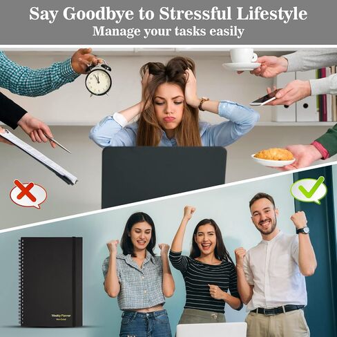 مخطط، دفتر مخطط أسبوعي غير مؤرخ من Asten، مخطط حلزوني للقيام بقائمة مخططات للرجال والنساء، غلاف فني من البولي فينيل كلوريد، إغلاق مرن، جيب داخلي 8.3 بوصة × 5.8 بوصة (أسود) in Kuwait