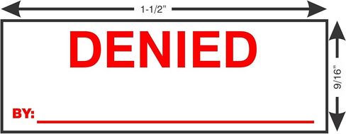 AS-IMP1118R - Denied Stamp with by: Line, Red Ink, Heavy Duty Commerical Self-Inking Rubber Stamp, 9/16" x 1-1/2" Impression in Kuwait