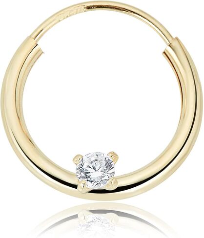 AVORA 14K Gold Simulated Diamond CZ Solitaire Cartilage Hoop - 050 Gauge in Saudi Arabia