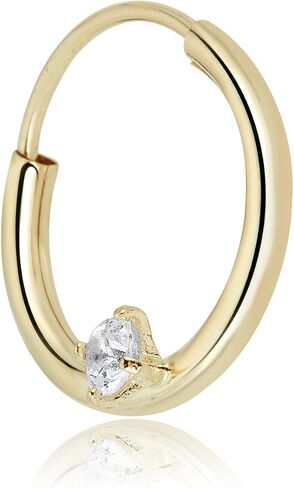 AVORA 14K Gold Simulated Diamond CZ Solitaire Cartilage Hoop - 050 Gauge in Saudi Arabia