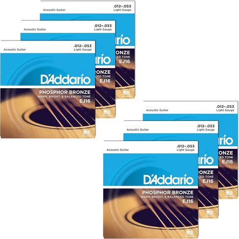 مجموعة D'Addario EJ16 الصوتية الفوسفور البرونزية الخفيفة 12-53 مكونة من 6 قطع in Saudi Arabia