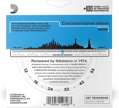 مجموعة D'Addario EJ16 الصوتية الفوسفور البرونزية الخفيفة 12-53 مكونة من 6 قطع in Saudi Arabia