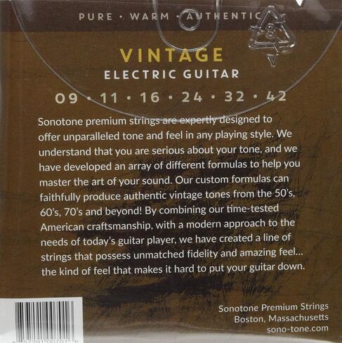 Vintage, 10-46, Light, Electric Guitar Strings, Pure Nickel Wrap, Hand-Wound, Hex Core, Pure, Warm, Authentic Tone, American Made in Saudi Arabia