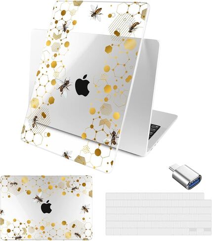 Batianda متوافق مع حافظة M2 MacBook Air 13.6 بوصة موديل 2022 A2681، غطاء لوحة مفاتيح بلاستيكي شفاف صلب لجهاز MacBook Air الجديد 13 بوصة مع معرف اللمس ومحول USB-C OTG، قرص العسل in Saudi Arabia