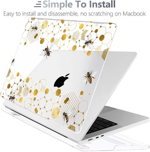 Batianda متوافق مع حافظة M2 MacBook Air 13.6 بوصة موديل 2022 A2681، غطاء لوحة مفاتيح بلاستيكي شفاف صلب لجهاز MacBook Air الجديد 13 بوصة مع معرف اللمس ومحول USB-C OTG، قرص العسل in Saudi Arabia