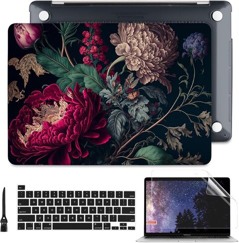 حافظة Batianda لجهاز MacBook Pro الجديد 13 بوصة 2022 M2 Chip and Model A2338 M1 A2251 A2289 2021 2020 Release، غلاف صلب بتصميم أنيق مع غطاء لوحة مفاتيح وواقي شاشة، زهرة عتيقة in Saudi Arabia