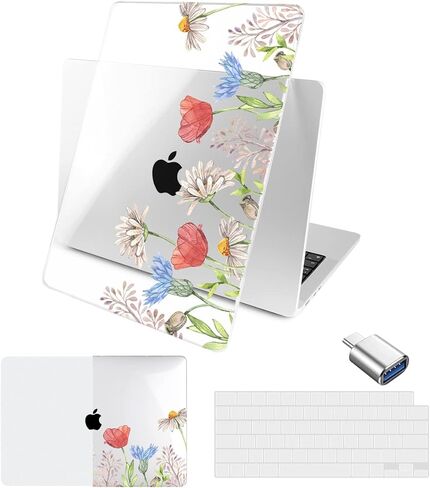 Batianda متوافق مع حافظة M2 MacBook Air 13.6 بوصة موديل 2022 A2681، غطاء لوحة مفاتيح بلاستيكي شفاف صلب لجهاز MacBook Air الجديد 13 بوصة مع معرف اللمس ومحول USB-C OTG، قرص العسل in Saudi Arabia