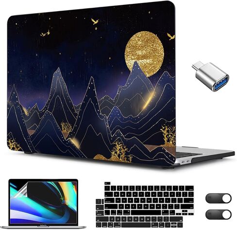 CISSOOK متوافق مع حافظة MacBook Pro 13 بوصة M2 2023، 2022، 2021-2016 A2338 M1 A2251 A2289 A2159 A1989 A1706، حافظة بلاستيكية صلبة وغطاء لوحة مفاتيح وواقي شاشة وغطاء كاميرا، قمر ذهبي in Kuwait