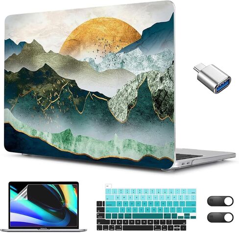 CISSOOK متوافق مع حافظة MacBook Pro 13 بوصة M2 2023، 2022، 2021-2016 A2338 M1 A2251 A2289 A2159 A1989 A1706، حافظة بلاستيكية صلبة وغطاء لوحة مفاتيح وواقي شاشة وغطاء كاميرا، قمر ذهبي in Kuwait