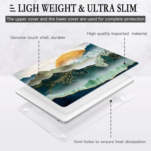 CISSOOK متوافق مع حافظة MacBook Pro 13 بوصة M2 2023، 2022، 2021-2016 A2338 M1 A2251 A2289 A2159 A1989 A1706، حافظة بلاستيكية صلبة وغطاء لوحة مفاتيح وواقي شاشة وغطاء كاميرا، قمر ذهبي in Kuwait