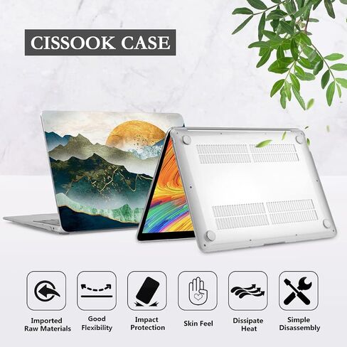 CISSOOK متوافق مع حافظة MacBook Pro 13 بوصة M2 2023، 2022، 2021-2016 A2338 M1 A2251 A2289 A2159 A1989 A1706، حافظة بلاستيكية صلبة وغطاء لوحة مفاتيح وواقي شاشة وغطاء كاميرا، قمر ذهبي in Kuwait