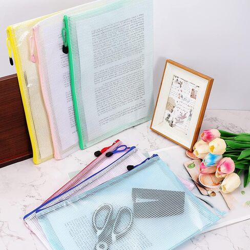 24 قطعة من الحقيبة الشبكية بسحاب، أكياس بسحاب مقاومة للماء، حقائب بسحاب بحجم A4، أكياس ملفات بسحاب، حقيبة مستندات لتنظيم التخزين، مستلزمات المكتب المنزلية، 6 ألوان (24 قطعة) in Kuwait