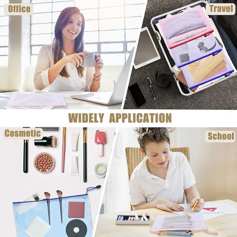 24 قطعة من الحقيبة الشبكية بسحاب، أكياس بسحاب مقاومة للماء، حقائب بسحاب بحجم A4، أكياس ملفات بسحاب، حقيبة مستندات لتنظيم التخزين، مستلزمات المكتب المنزلية، 6 ألوان (24 قطعة) in Kuwait