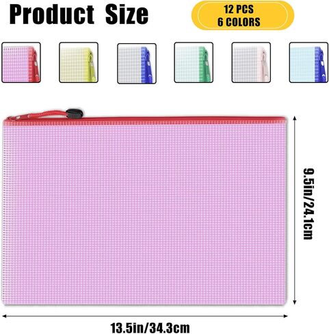 24 قطعة من الحقيبة الشبكية بسحاب، أكياس بسحاب مقاومة للماء، حقائب بسحاب بحجم A4، أكياس ملفات بسحاب، حقيبة مستندات لتنظيم التخزين، مستلزمات المكتب المنزلية، 6 ألوان (24 قطعة) in Kuwait