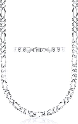 PORI JEWELERS 925 Sterling Silver Figaro Chain Necklace - 3.0MM-10.5MM - Made in Italy - Lobster Claw in Saudi Arabia
