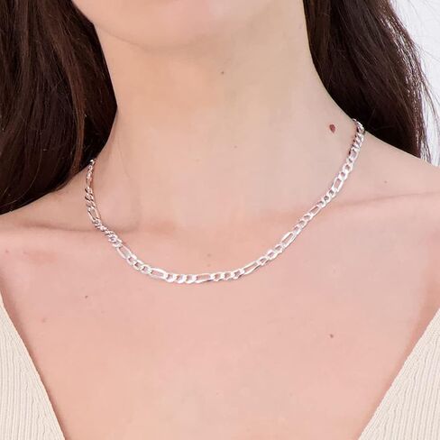 PORI JEWELERS 925 Sterling Silver Figaro Chain Necklace - 3.0MM-10.5MM - Made in Italy - Lobster Claw in Saudi Arabia