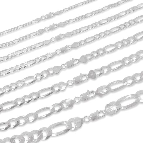 PORI JEWELERS 925 Sterling Silver Figaro Chain Necklace - 3.0MM-10.5MM - Made in Italy - Lobster Claw in Saudi Arabia